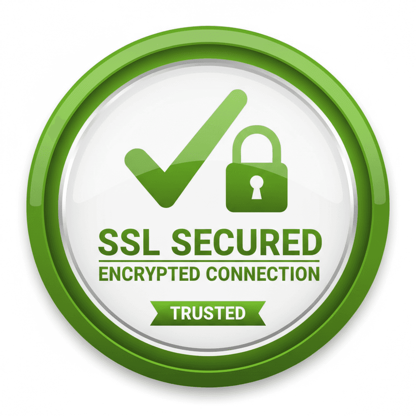 Green padlock icon with SSL certificate symbol indicating secure encrypted connection