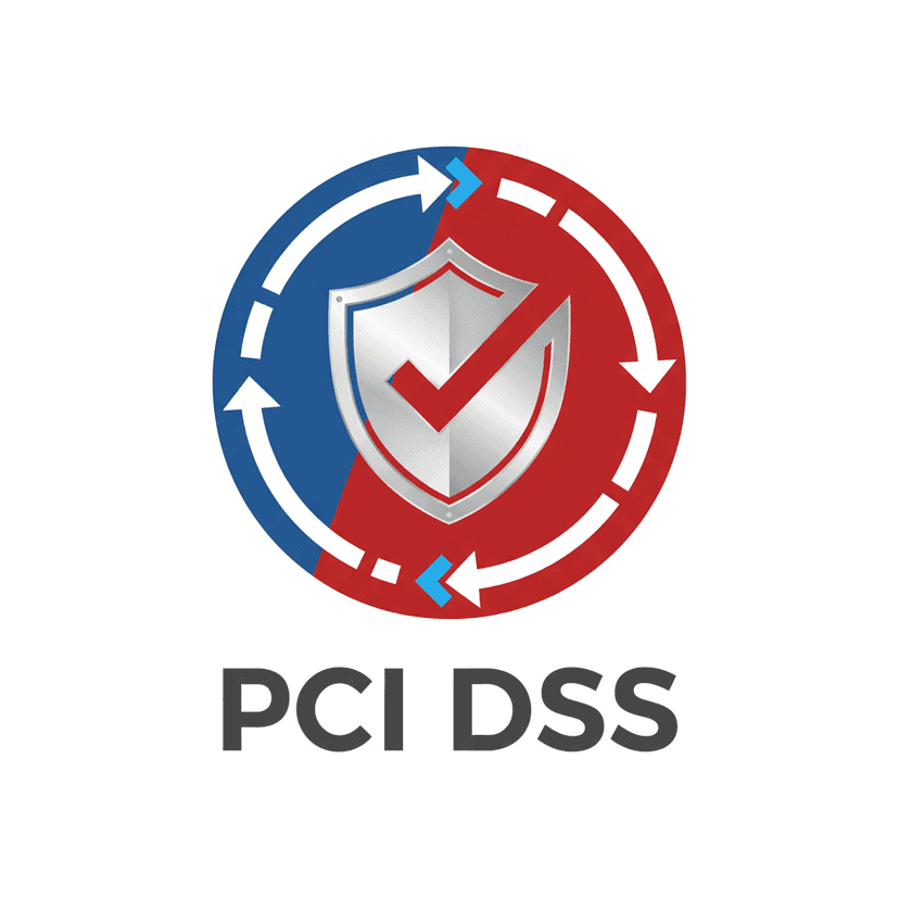Credit card security badge with PCI DSS compliance logo on blue gradient background