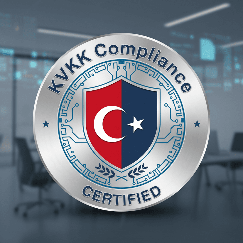 Shield icon with checkmark symbol representing KVKK compliance certification on white background